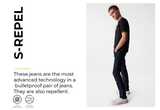 man in s-repel type of denim jeans