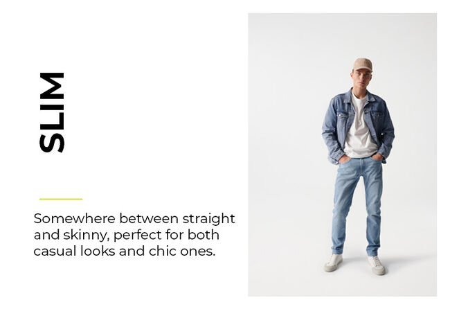 man in medium-light blue slim jeans