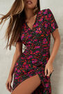 Missguided - Black Floral Half Button Midi Tea Dress Missguided - Black Floral Half Button Midi Tea Dress