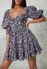 Missguided - Purple Floral Print Puff Sleeve Milkmaid Dress Missguided - Purple Floral Print Puff Sleeve Milkmaid Dress