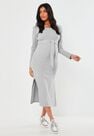 Missguided - Grey Rib Split Side Belted Maternity Midi Dress Missguided - Grey Rib Split Side Belted Maternity Midi Dress