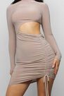 Missguided - Stone Taupe Slinky High Neck Cut Out Mini Dress Missguided - Stone Taupe Slinky High Neck Cut Out Mini Dress