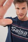 Salsa Jeans - Blue Textured T-Shirt With Logo Print Salsa Jeans - Blue Textured T-Shirt With Logo Print