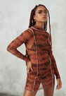 Missguided - Brown Overlock Detail Mesh Mini Dress Missguided - Brown Overlock Detail Mesh Mini Dress