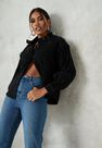 Missguided - Black Black Grandad Collar Denim Shirt Missguided - Black Black Grandad Collar Denim Shirt
