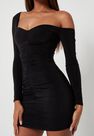 Missguided - Black Black Slinky Off Shoulder Ruched Mini Dress Missguided - Black Black Slinky Off Shoulder Ruched Mini Dress