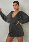 Missguided - Silver Glitter Mesh Plunge Playsuit Missguided - Silver Glitter Mesh Plunge Playsuit