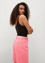 Mango - bright pink Denim bermuda shorts with frayed hem, Women Mango - bright pink Denim bermuda shorts with frayed hem, Women