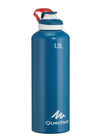QUECHUA - 500 aluminium 1 l hiking water bottle with quick opening top - blue, Unique Size QUECHUA - 500 aluminium 1 l hiking water bottle with quick opening top - blue, Unique Size