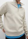 Mango - natural white Cotton sweatshirt with zip neck, Men Mango - natural white Cotton sweatshirt with zip neck, Men