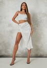 Missguided - Silver Glitter Co Ord Ruched Side Midi Skirt Missguided - Silver Glitter Co Ord Ruched Side Midi Skirt