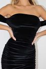 Missguided - Black Velvet Bardot Ruched Midaxi Dress Missguided - Black Velvet Bardot Ruched Midaxi Dress