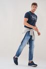 Salsa Jeans - Blue Textured T-Shirt With Logo Print Salsa Jeans - Blue Textured T-Shirt With Logo Print