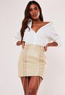 Missguided - Cream Cream Faux Leather Lace Up Mini Skirt Missguided - Cream Cream Faux Leather Lace Up Mini Skirt