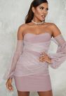 Missguided - Mauve Bandage Mesh Long Sleeve Bardot Mini Dress Missguided - Mauve Bandage Mesh Long Sleeve Bardot Mini Dress