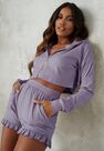 Missguided - Blue Soft Rib Hoodie And Frill Shorts Loungewear Set Missguided - Blue Soft Rib Hoodie And Frill Shorts Loungewear Set