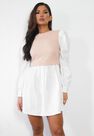 Missguided - Stone Sweater Insert Puff Sleeve Shirt Dress Missguided - Stone Sweater Insert Puff Sleeve Shirt Dress