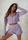 Missguided - Blue Soft Rib Hoodie And Frill Shorts Loungewear Set Missguided - Blue Soft Rib Hoodie And Frill Shorts Loungewear Set