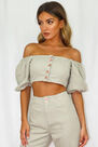 Missguided - Green Sage Co Ord Puff Sleeve Denim Crop Top Missguided - Green Sage Co Ord Puff Sleeve Denim Crop Top