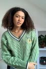 Urban Outfitters - KHAKI BDG V-Neck Cable Knit Varsity Jumper Urban Outfitters - KHAKI BDG V-Neck Cable Knit Varsity Jumper
