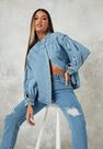 Missguided - Blue Blue Grandad Collar Denim Shirt Missguided - Blue Blue Grandad Collar Denim Shirt