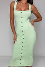 Missguided - Green Rib Tortoiseshell Button Midaxi Dress Missguided - Green Rib Tortoiseshell Button Midaxi Dress