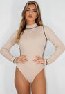 Missguided - Stone Long Sleeve Piped Knit Bodysuit Missguided - Stone Long Sleeve Piped Knit Bodysuit
