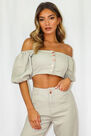 Missguided - Green Sage Co Ord Puff Sleeve Denim Crop Top Missguided - Green Sage Co Ord Puff Sleeve Denim Crop Top