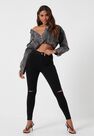 Missguided - Black High Waist Slash Knee Skinny Jeans Missguided - Black High Waist Slash Knee Skinny Jeans