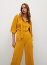 Mango - Medium Yellow Textured Flowy Trousers, Women Mango - Medium Yellow Textured Flowy Trousers, Women