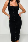 Missguided - Black Rib Tortoiseshell Button Midaxi Dress Missguided - Black Rib Tortoiseshell Button Midaxi Dress