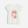 Reserved - Ivory Cotton T-Shirt With Fox Motif, Kids Girl Reserved - Ivory Cotton T-Shirt With Fox Motif, Kids Girl