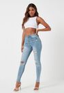 Missguided - Blue High Waist Authentic Ripped Skinny Jeans Missguided - Blue High Waist Authentic Ripped Skinny Jeans