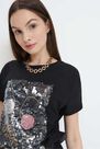 Mohito - T-Shirt With Shiny Applique - Black Mohito - T-Shirt With Shiny Applique - Black