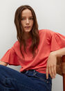 Mango - Bright Red Frills Cotton T-Shirt, Women Mango - Bright Red Frills Cotton T-Shirt, Women