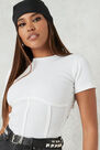 Missguided - White Rib Short Sleeve Corset T Shirt Missguided - White Rib Short Sleeve Corset T Shirt