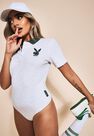 Missguided - Grey Playboy X Missguided Marl Varsity Polo Bodysuit Missguided - Grey Playboy X Missguided Marl Varsity Polo Bodysuit