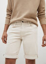 Mango - Light Beige Stretch Cotton Denim Shorts, Men Mango - Light Beige Stretch Cotton Denim Shorts, Men