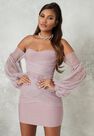 Missguided - Mauve Bandage Mesh Long Sleeve Bardot Mini Dress Missguided - Mauve Bandage Mesh Long Sleeve Bardot Mini Dress