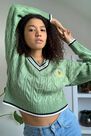 Urban Outfitters - KHAKI BDG V-Neck Cable Knit Varsity Jumper Urban Outfitters - KHAKI BDG V-Neck Cable Knit Varsity Jumper