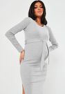 Missguided - Grey Rib Split Side Belted Maternity Midi Dress Missguided - Grey Rib Split Side Belted Maternity Midi Dress