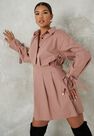 Missguided - Pink Blush Tie Cuff Balloon Sleeve Skater Dress Missguided - Pink Blush Tie Cuff Balloon Sleeve Skater Dress