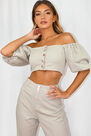 Missguided - Green Sage Co Ord Puff Sleeve Denim Crop Top Missguided - Green Sage Co Ord Puff Sleeve Denim Crop Top