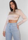 Missguided - Pink Blush Satin Long Sleeve Open Back Crop Top Missguided - Pink Blush Satin Long Sleeve Open Back Crop Top