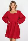 Missguided - Burgundy Shirred Textured Smock Dress Missguided - Burgundy Shirred Textured Smock Dress
