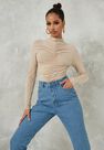 Missguided - Camel Ruched Front High Neck Bodysuit Missguided - Camel Ruched Front High Neck Bodysuit
