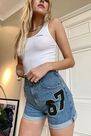 Urban Outfitters - Denim BDG Varsity Patch High-Rise Light Blue Denim Mom Shorts Urban Outfitters - Denim BDG Varsity Patch High-Rise Light Blue Denim Mom Shorts