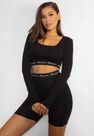 Missguided - Black Missguided Script Crop And Shorts Loungewear Set Missguided - Black Missguided Script Crop And Shorts Loungewear Set