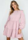 Missguided - Mauve Puff Sleeve Crew Neck Tiered Smock Dress Missguided - Mauve Puff Sleeve Crew Neck Tiered Smock Dress