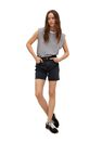 Mango - open grey Straight denim shorts, Women Mango - open grey Straight denim shorts, Women